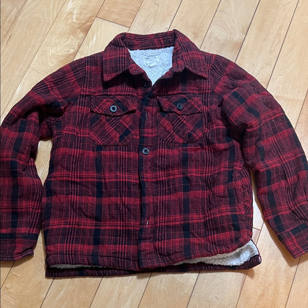 Youth Red and Black Plaid Sweater Jacket